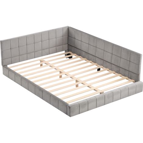 Letto a divano imbottito 140 x 200 cm grigio con rete a doghe (1/5)
