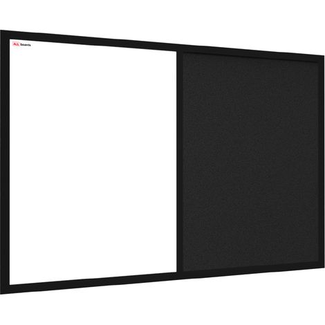 Allboards – Tableau combiné 2 en 1 magnétique effaçable à sec et liège noir – Cadre en bois laqué – Dimensions 60x4 cm – Résistant aux dommages