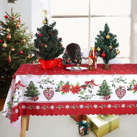 Nappe de Noël rectangulaire - 150 x 400 cm - Lavable et anti-taches - Pour Noël, Nouvel An et décoration de table (1/5)