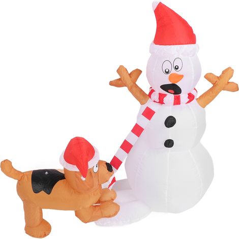 Déco gonflable bonhomme de neige et chien mordant 1.1m lumière LED blanche extérieur jardin IP44 imperméable Noël adaptateur UE 220-240V (1/5)