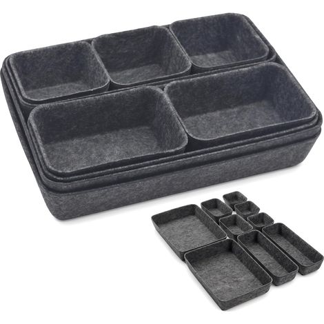Organisateur de tiroir en feutre, lot de 9, 4 tailles, anti-rayures, design minimaliste pour la maison, le bureau et la salle de bain (gris foncé) (1/5)