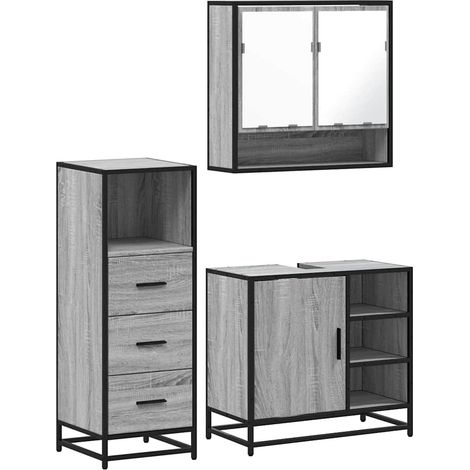 Maison Exclusive - 3-tlg. Badmöbel-Set Grau Sonoma Holzwerkstoff