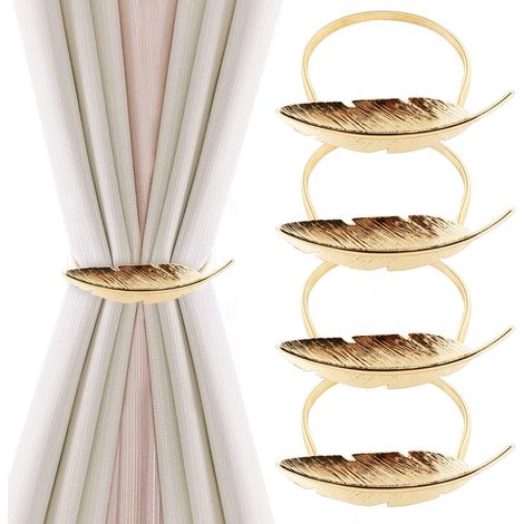 Embrasses de rideaux réglables avec cordon à ressort, supports de rideaux élastiques en alliage réglables pour la décoration de chambre (Plume dorée) (1/5)
