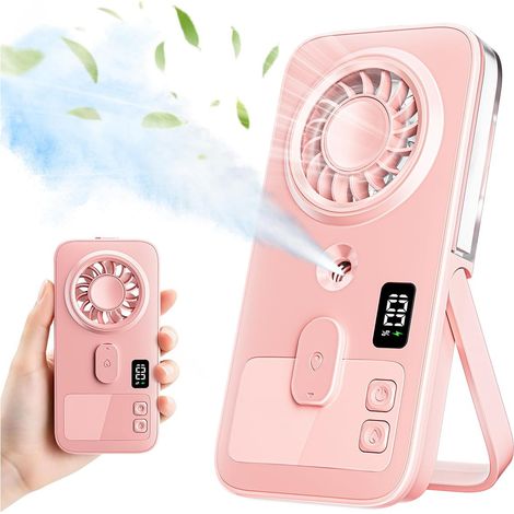 Mini Ventilateur Brumisateur a Main, Rechargeable Portable Personnel 4 Vitesses Ventilo de Poche avec Pulvérisation d'Eau, Silencieux Léger pour Voyage, Bureau à Domicile, Extérieur & Plage (1/5)