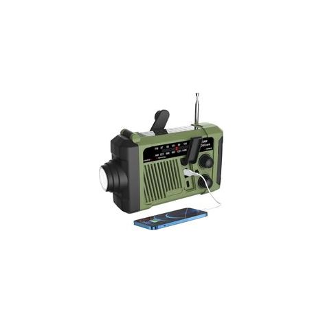 Radio météo portable AM/FM avec alertes, radio d'urgence pour l'extérieur, rechargeable par énergie solaire, manivelle ou USB, fonctionne sur piles, alarme SOS, lampe de poche et éclairage LED. (1/5)