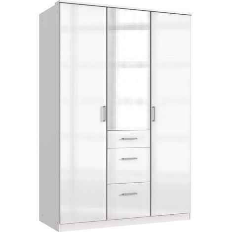 Armoire Placard, meuble de rangement avec miroir coloris blanc cassé, blanc - Longueur 135 x Hauteur 199 x Profondeur 58 cm (1/3)