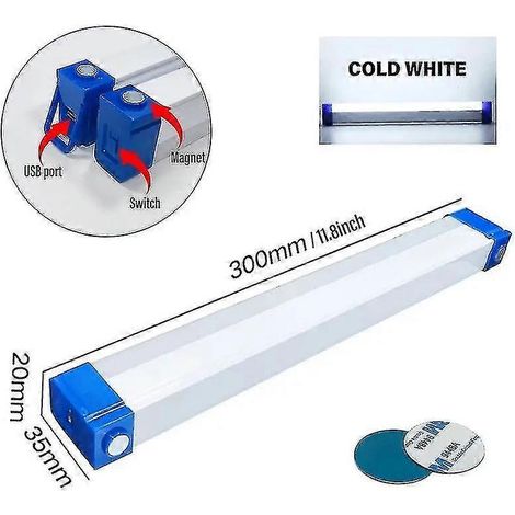 Tube LED rechargeable de 30 cm, lampe de camping portable à suspension magnétique, idéale pour les urgences, les marchés nocturnes et l'éclairage extérieur. (1/5)