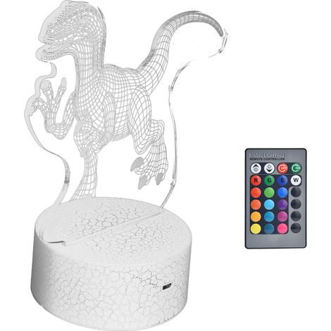 3D-Dinosaurier-Nachtlicht, 16 Farben, 4 Modi, farbenfrohes RGB, dimmbar mit Touch-Fernbedienung (1/5)