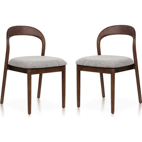 Lot de 2 chaises Elena en Bois d'hévéa et Tissu chiné rembourré brun (1/5)
