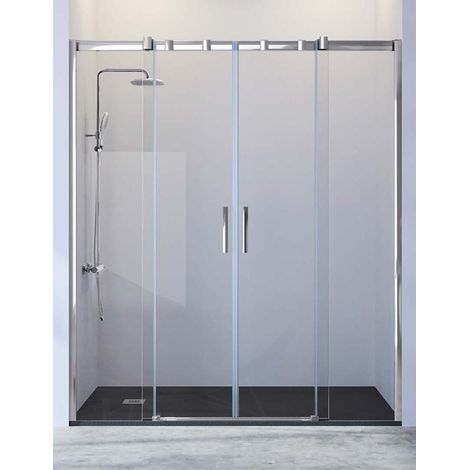 Mampara de Ducha Frontal - 2 Hojas Fijas y 2 Puertas Correderas -Cristal de Seguridad de 8 mm - Modelo Triana 4 (136 - 140 cm)