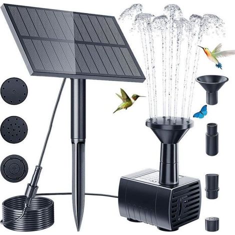 Fontaine solaire de pompe 1.5 W - Pompe à eau flottante avec 4 Buses pour pour Bain d\'oiseaux, étangs, Jardin (1/4)
