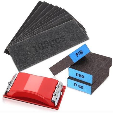 Éponges Abrasives Papier de Verre Blocs de Ponçage Manuel sec ou à l'eau Grain 60 à 800 Bois Carrosserie Voiture Murs Meubles Métal Support (1/5)