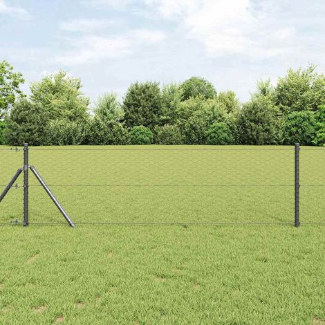 Zaunpfosten Grau 10 x 0,6 m (36 mm Netz) Stahl und PVC