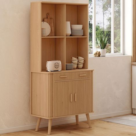 Cómoda de cocina ROMIE 80 CM 2 puertas + cajón efecto listones de madera