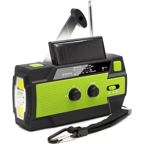 Radio d'urgence solaire portable avec batterie externe 4000 mAh, 3 modes d'éclairage, vert – idéal pour intérieur, extérieur et situations d'urgence (1/5)