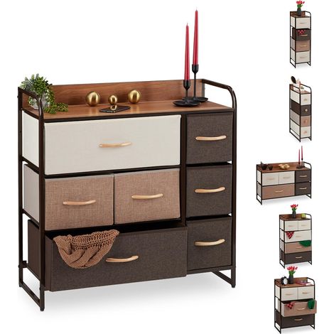 relaxdays Armoires avec tiroirs, 4 à 7 Compartiments, Support, Pliable, Chambre, Commode Nuit, 79 x 58 x 31,5 cm Brun, Acier, Polyester, MDF, C, 79 x 80 x 31 (1/5)