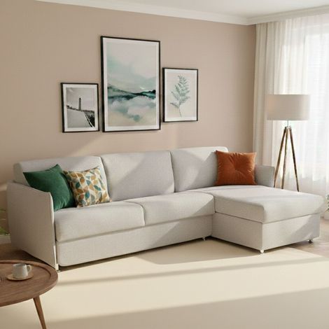 Sofá Cama con Chaise Longue Scordia, Desenfundable, Almacenaje Hecho en Italia, Hidrófugo, Multiposición Transformable en Cama, 260x160 cm (1/5)