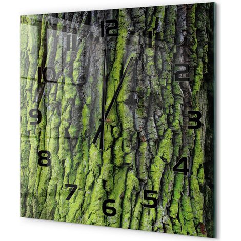 Grande Horloge Murale Carrée Décoration Murale Verre Trempé Design Artistique Écorce d'arbre 60x60 cm (1/5)