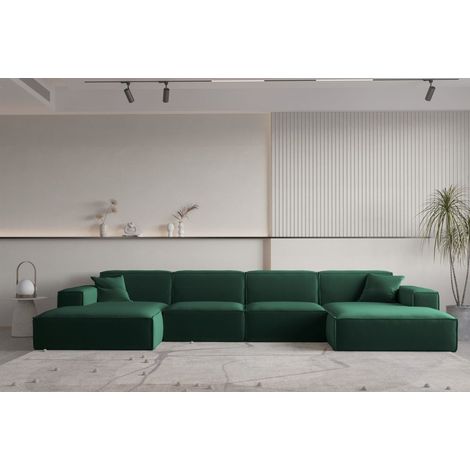 Wohnlandschaft U-Form CELES PREMIUM in Stoff Opera Velvet Grün (1/2)