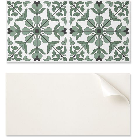 Azulejos de pared de vinilo autoadhesivos con estampado vegetal sim茅trico, 10x40x20 cm