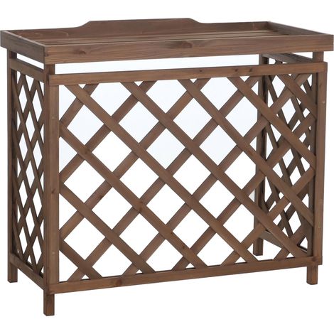Copertura per impianto di climatizzatore/pompa calore HHG-070, rivestimento in legno MVG 78x90x45 cm, marrone scuro (1/5)