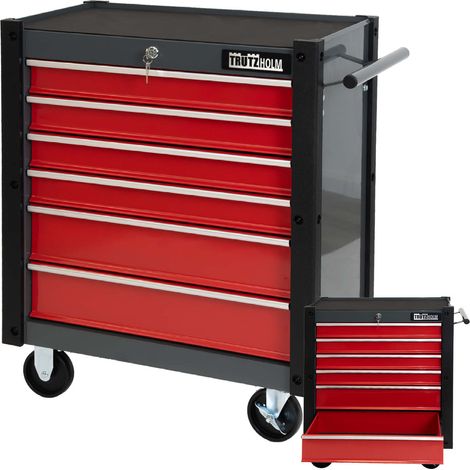Werkstattwagen "Trutzi" 6 Schubladen abschließbar 78 x 64 cm Kantenschutzleisten Rollcontainer rot