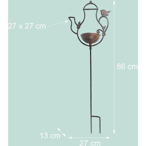 Bain d'oiseaux sur pied en fonte décoratif jardin 86 x 27 x 13 cm avec ornements raffinés en brun (1/3)