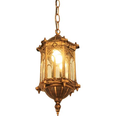 Lampe pendante d'extérieur, Lampe pendante rétro E27 Lampe d'extérieur étanche Lanterne vintage Lampe pendante en fonte d'aluminium et verre Abat-jour pour patio et jardin (ampoule non incluse) (1/5)