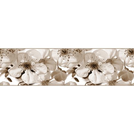 Frise auto-collante fleur de pommier noir et blanc – 14 cm x 500 cm – Vinyle respectueux de l'environnement – Facile à poser sans colle – Ag Art