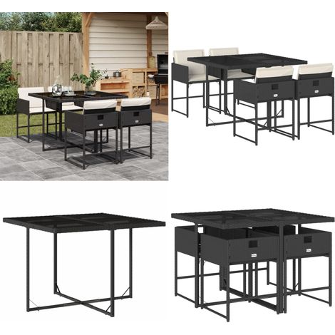 5-tlg. Garten-Essgruppe mit Kissen Schwarz Poly Rattan - Gartentisch - Esstisch - Gartenmöbel Set - Outdoor Möbel - Terrassenmöbel - Home & Living (1/5)