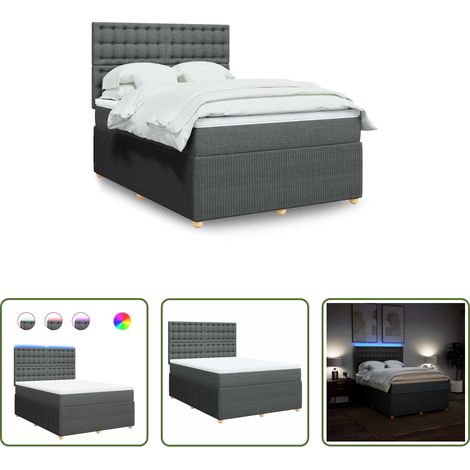 vidaXL LED-Beleuchtung -  Boxspringbett mit Matratze Dunkelgrau 140x200 cm Stoff (1/5)