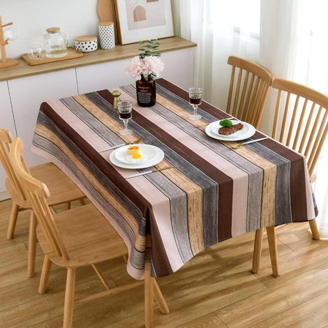 Abwaschbare Tischdecke 180x140cm mit Holzstruktur-Muster, Grau Braun