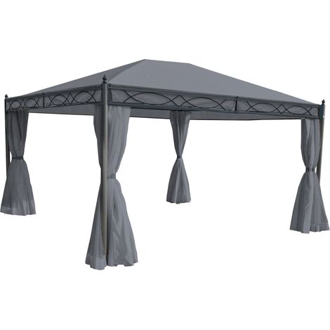 [NEUWERTIG] Pergola Calpe, Garten Pavillon, stabiles 7cm-Gestell mit Seitenwand + Moskitonetz grau 4x3m