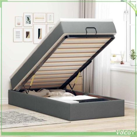 Cadre de lit ottoman - 3311086 - Matelas 100x200 cm - Rangement hydraulique - Tissu gris foncé (1/5)