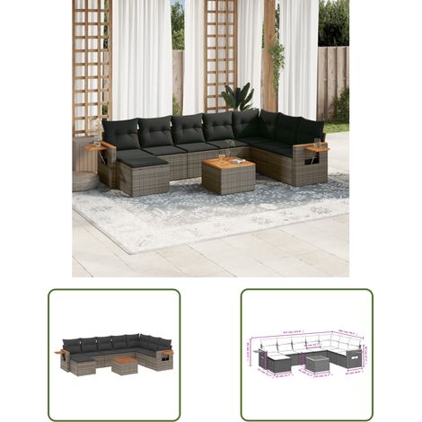 The Living Store 9-tlg. Garten-Sofagarnitur mit Kissen Grau Poly Rattan - Gartenmöbel Set - Gartensorte - Outdoor Möbel - Lounge Sofa - Esszimmergarnitur (1/3)