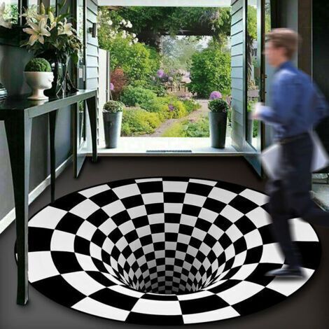 Tapis shaggy 3D en maille noire et blanche Couche antidérapante Doux au toucher Pour intérieur et extérieur - SOL 3 D (1/5)