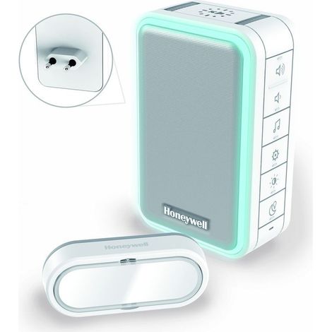 Honeywell – Sonnette sans fil Libra+ – Bouton-poussoir sans fil blanc – Indice de protection IP55 – Décibel 75 dB – Fréquence 868 MHz