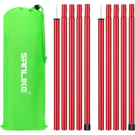 Lot de 2 Barres de Tente télescopiques - 40cm-200cm - Arceaux de Tente de Camping en Aluminium - pour bâche, tentes, Voile d'ombrage, bâche de Camping - Rouge (1/5)