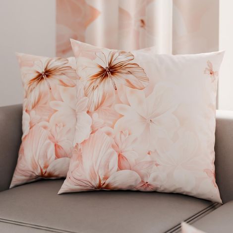 Lot de 2 Taies d'Oreillers 40x40 cm 100% Microfibre Hypoallergénique, Housse Oreiller Rectangulaire Motif Floral Rose, Paquet de 2 (1/3)