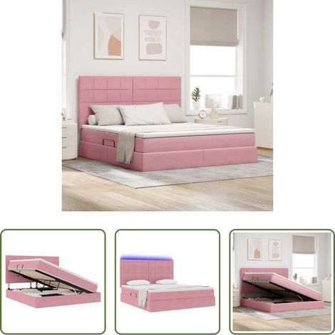 LED-Bett - Bett mit Stauraum und LED mit Matratze Rosa 180 x 200 cm Samt (1/5)