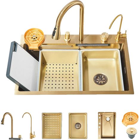 Évier de cuisine, acier inoxydable, simple cuve, Kit de lavabo 68X45CM (1/2)