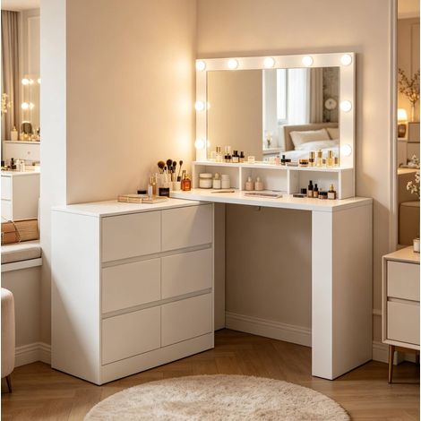 Moderne Eitelkeit Tisch,Umkleidetisch,Umkleidetisch mit Rechteckigem LED Spiegel(nur mit Umkleidetisch) (1/5)