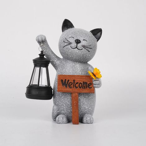 Lámpara solar con forma de gato, decoración para jardín con temática felina, regalo de cumpleaños para mujer, decoración para patio, jardín o sala de estar, regalo para amantes de los gatos (1/5)