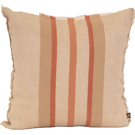 Coussin rayé en lin et coton Brique 45x45 cm (1/2)