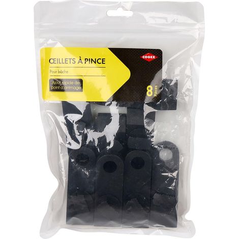 Œillet de bâche, œillet bâche - Œillets de bâche à pince - Matière: Plastique - Pour ajout rapide de point d'arrimage - Lot de 8 pièces - Diamètre: Ø12mm - Couleur: Noir - Facile à utiliser (1/5)