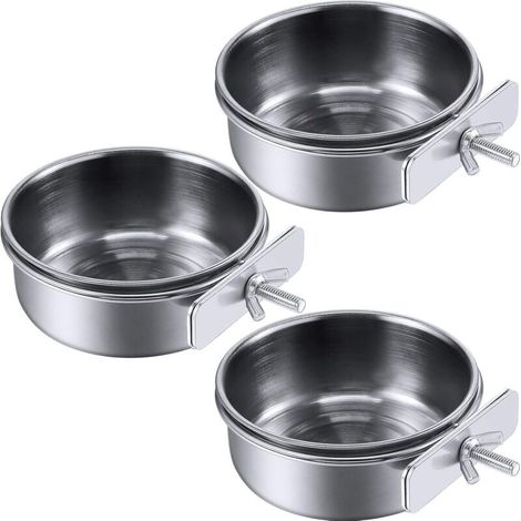 3 Gobelet à Nourriture d'oiseaux Tasse d'alimentation de Perroquet en Acier Inoxydable Bol à Nourriture Eau Porte-Gobelet de Cage d’Oiseaux avec Support de Serrage Mangeoire à Eau d’Oiseaux (S) (1/5)