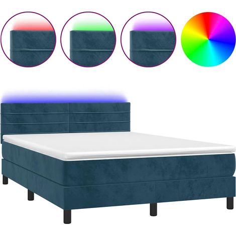 Maison Exclusive - Boxspringbett mit Matratze & LED Dunkelblau 14