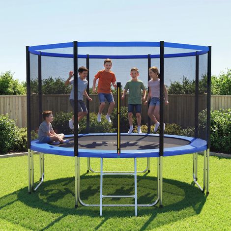 Trampoline d'extérieur Ø366 cm pour enfants avec filet de sécurité, échelle et coussin de protection des ressorts - Bleu (1/5)