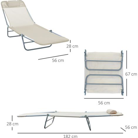 Bain de soleil pliable avec dossier et coussin pliables, 182 x 56 x 24,5 cm (1/5)