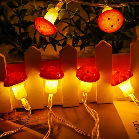 Guirlande lumineuse LED en forme de champignon, à piles, idéale pour décorer votre jardin, vos fêtes de Noël, mariages, Saint-Valentin et bien plus encore. (1/5)